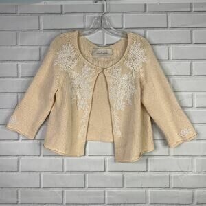 By Malene Birger cropped cardigan beaded open front gassed cotton size medium